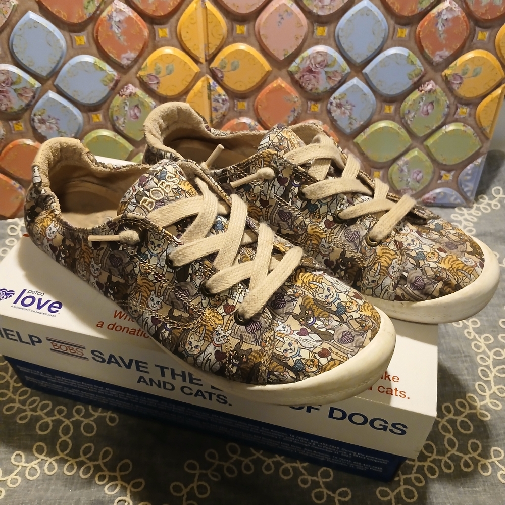 BOBS Multicolor Cat Patterned Sneakers